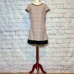 Nell Couture Black & Orange Geometric Print Silk Mini Dress